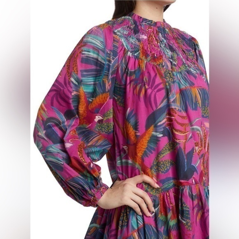▶️ Farm Rio ◀️ Tropical Rainbows Macaws Puff Sleeve Mini Dress 🦜
